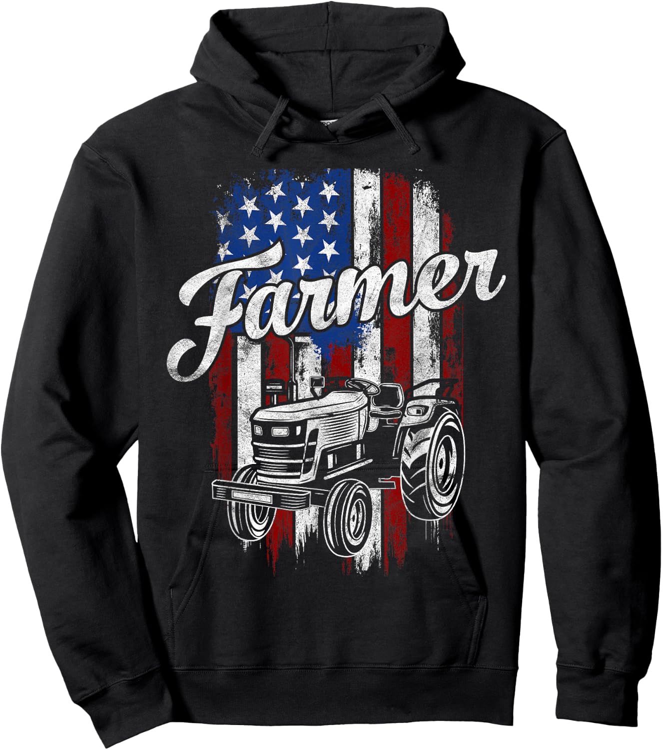 Farmer American Flag Farming Gift Usa Patriotic Distressed Kids Men Hoodie - Hoodie | Black