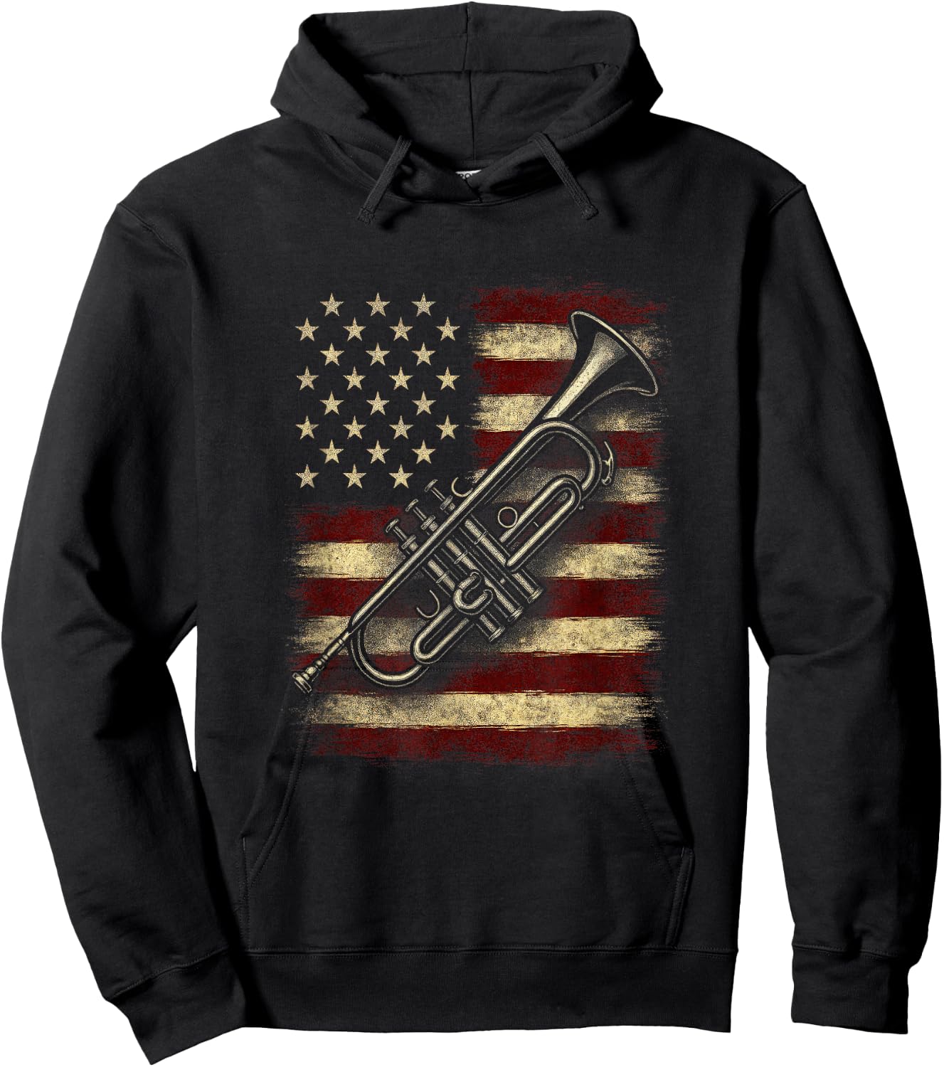 USA Flag with Brass Instrument - Retro American Music Hoodie - Hoodie | Black