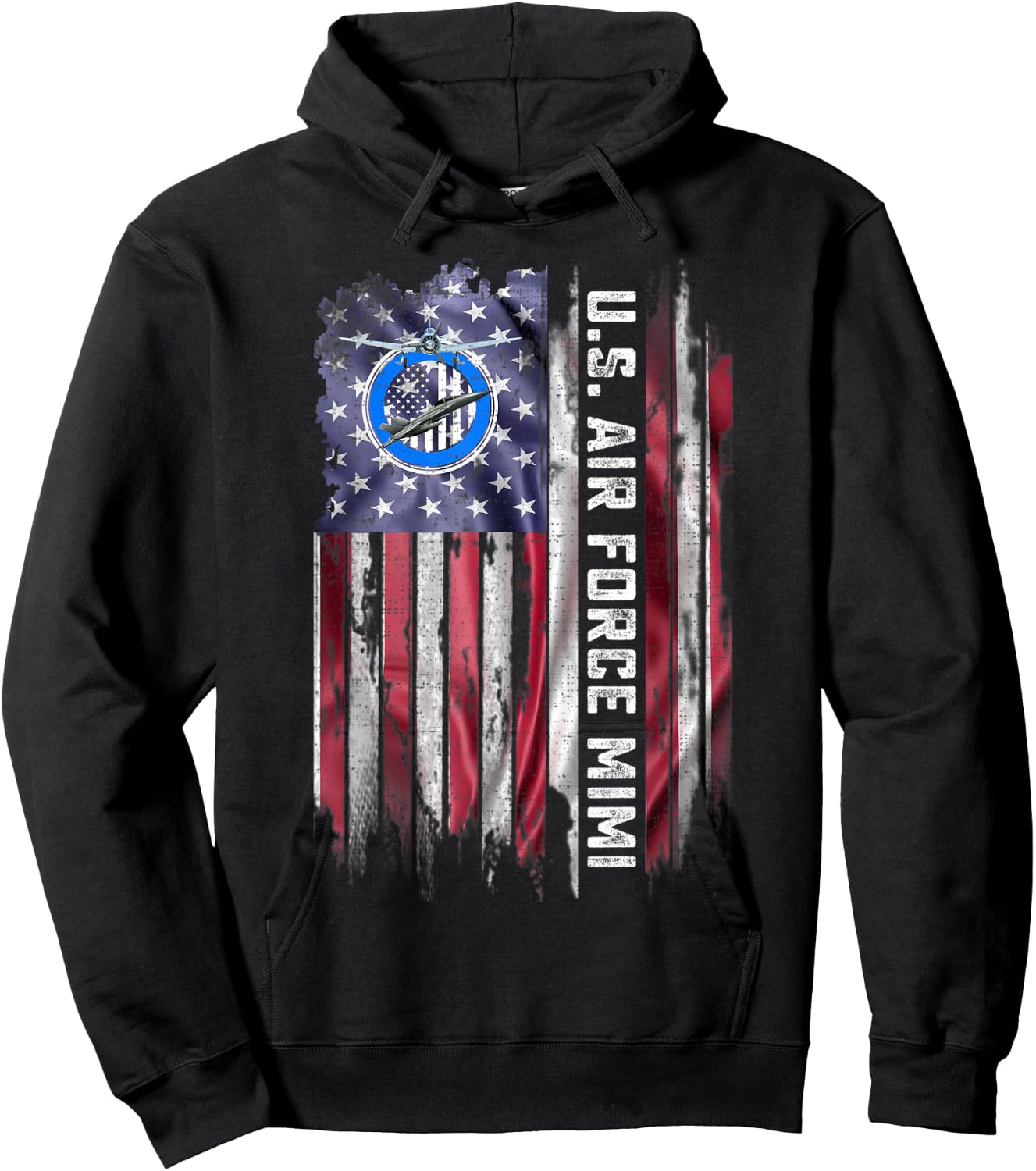 Vintage USA American Flag Proud Air Force Veteran Mimi Funny Women Men Hoodie - Hoodie | Black
