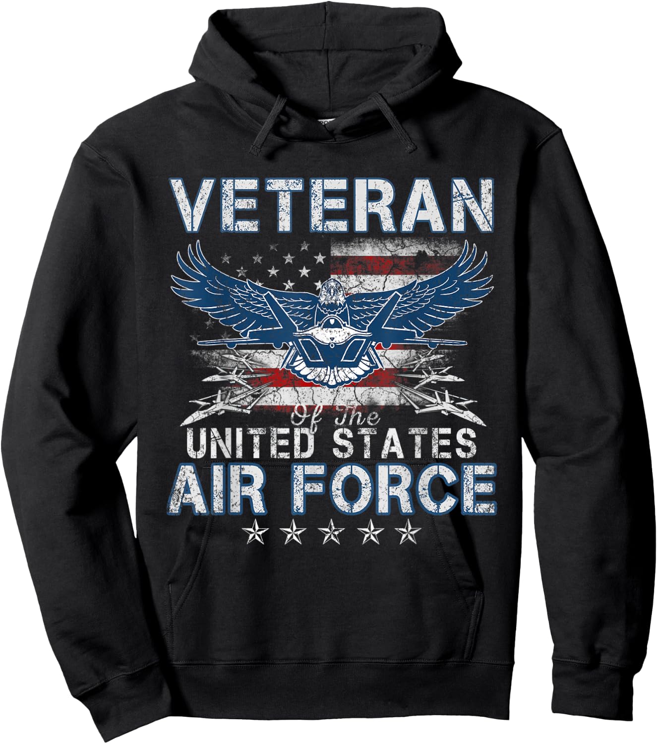 Proud US Air Force Veteran USA Flag Patriotic Vintage Hoodie - Hoodie | Black
