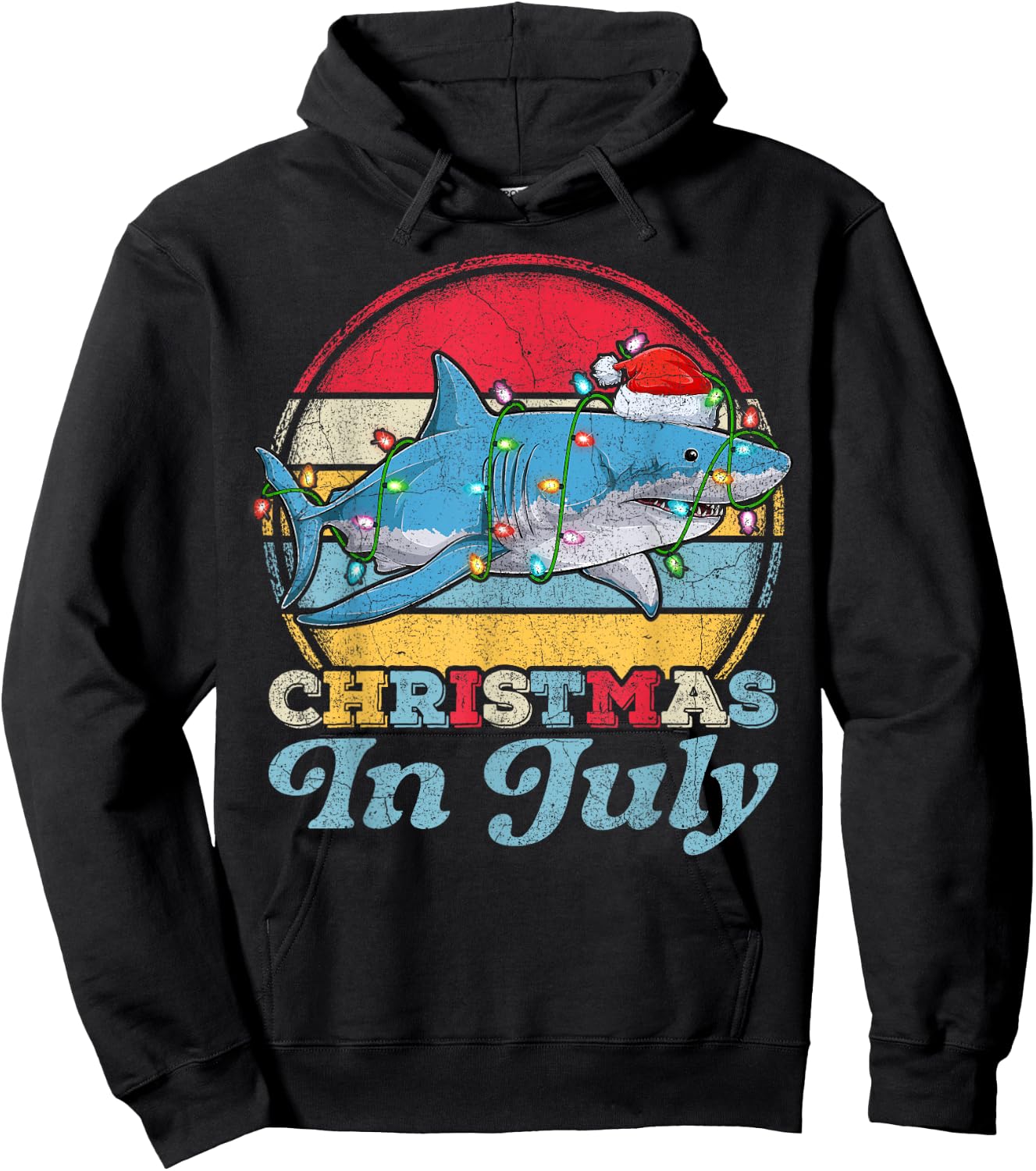 Lighting Shark Lover Vintage Retro Shark Christmas In July Hoodie - Hoodie | Black