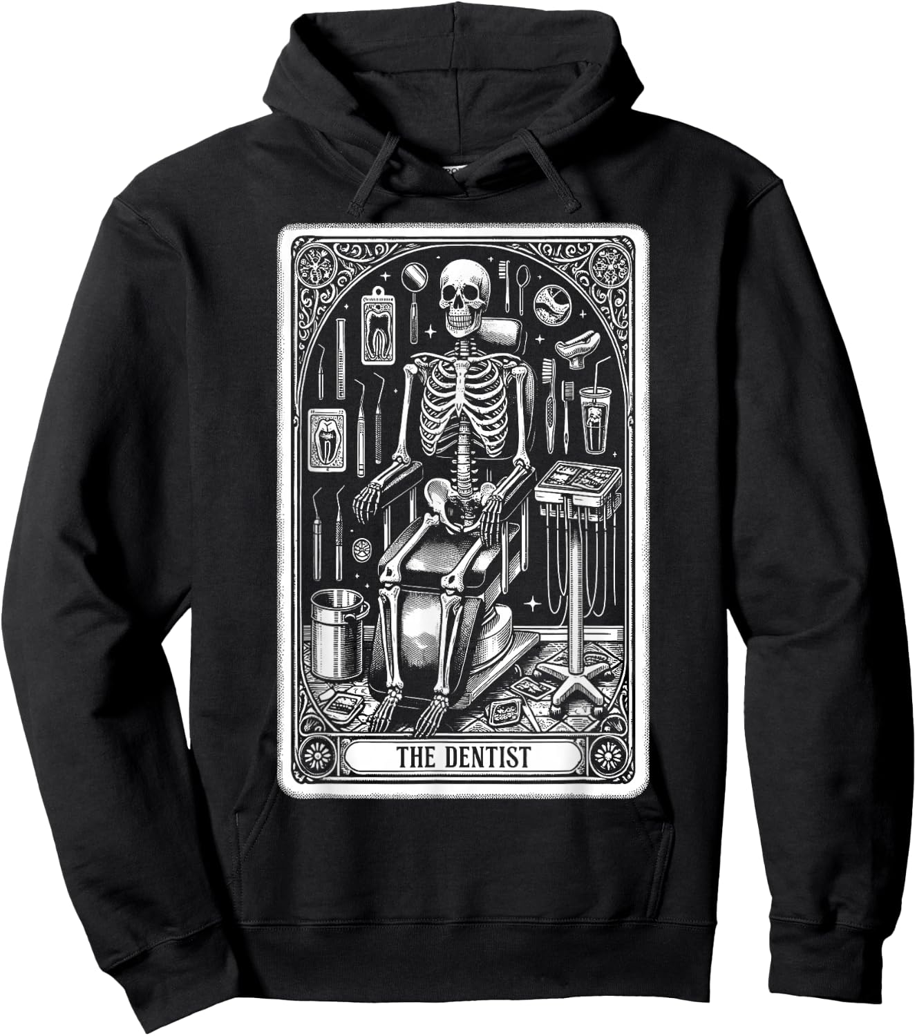 Tarot Card Dentist Dental Assistant Skeleton Witch Vibes Hoodie - Hoodie | Black