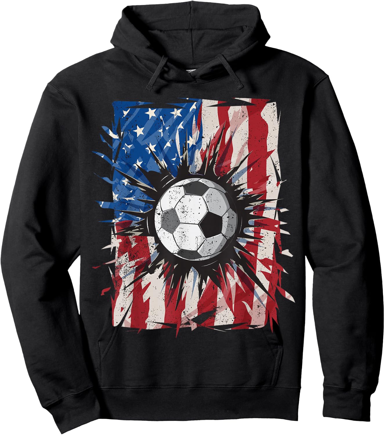 Patriotic Soccer 4th of July Men USA American Flag Boys Hoodie - Hoodie | Black