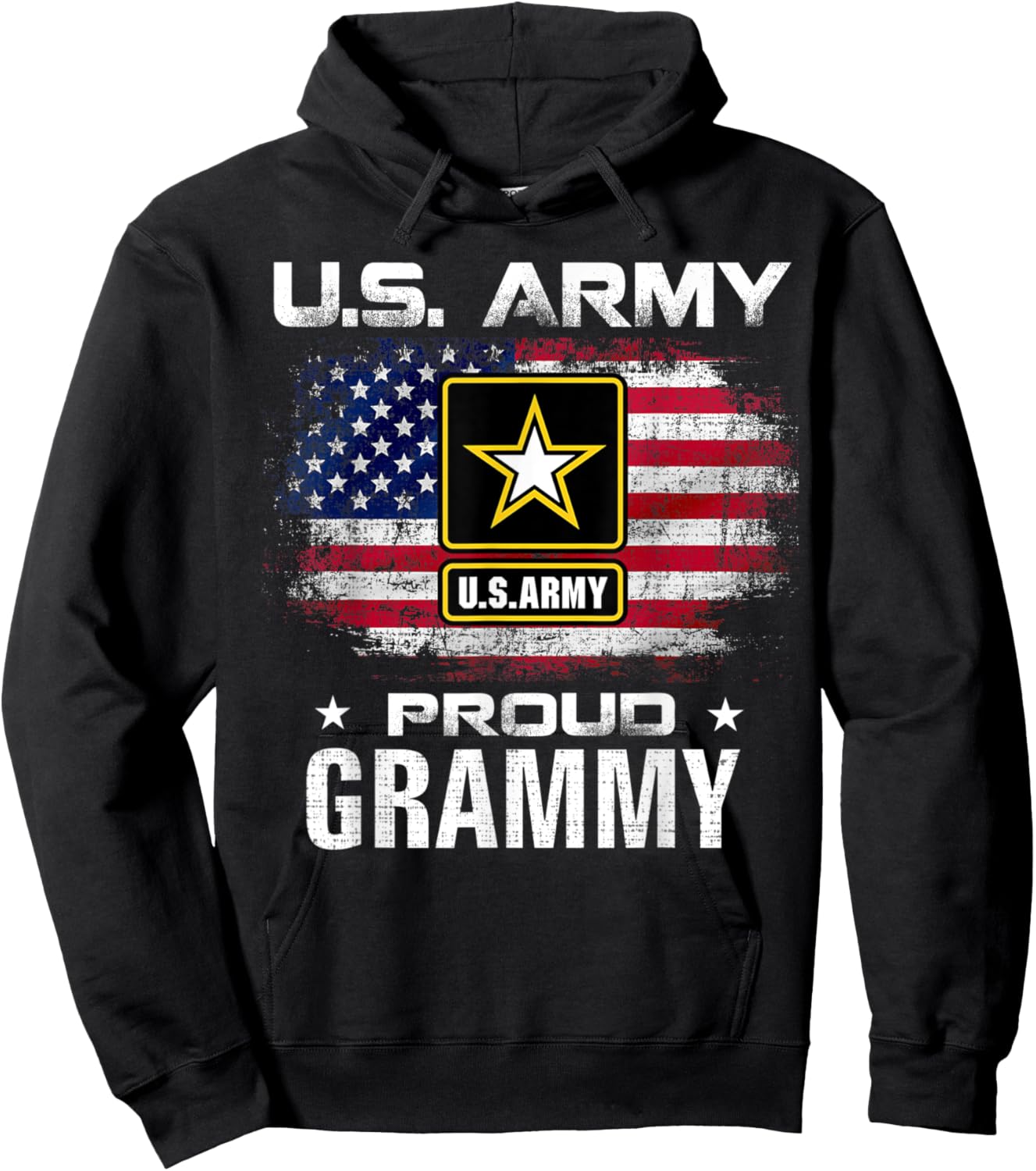 U.S Army Proud Grammy With American Flag Gift Veteran Gift Kids Men Hoodie - Hoodie | Black