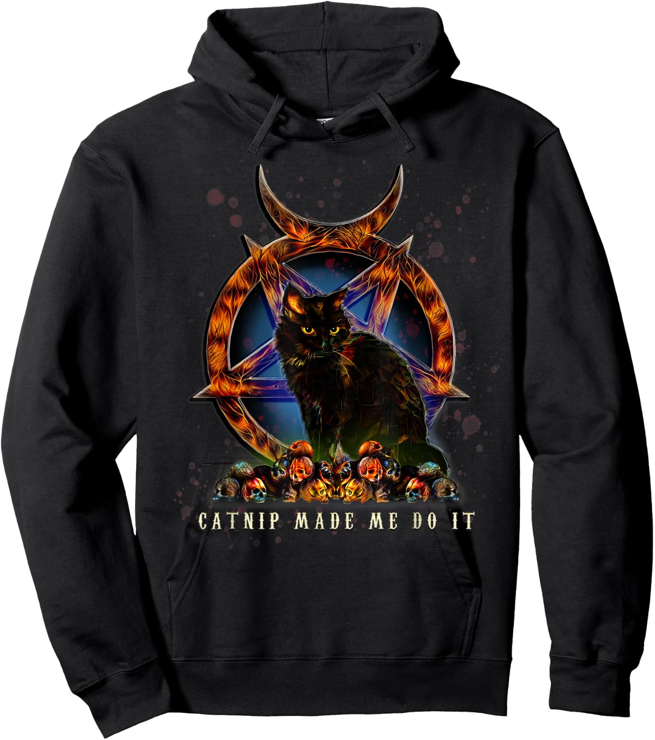 Funny catnip made me do it black cat skulls pentagram shirt Hoodie - Hoodie | Black