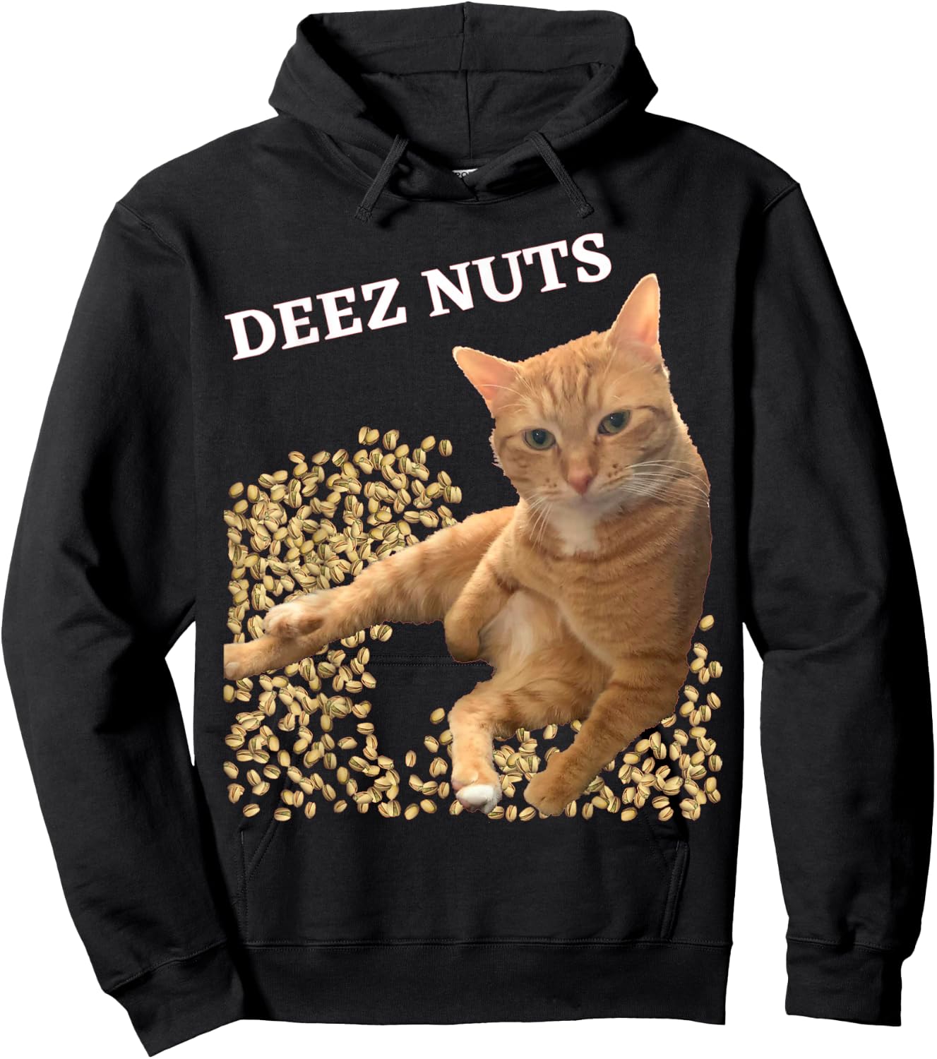 Funny Cat Deez Nuts Joke with Pistachios Men Women Kids Hoodie - Hoodie | Black