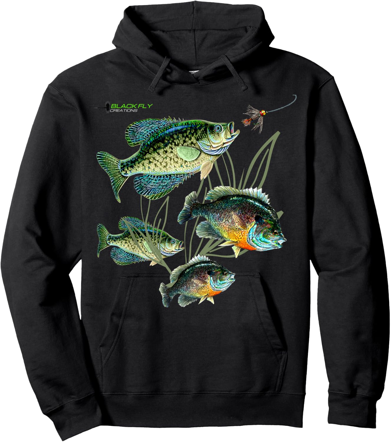 Crappie Bluegill Fishing Shirts Black Fly Hoodie - Hoodie | Black