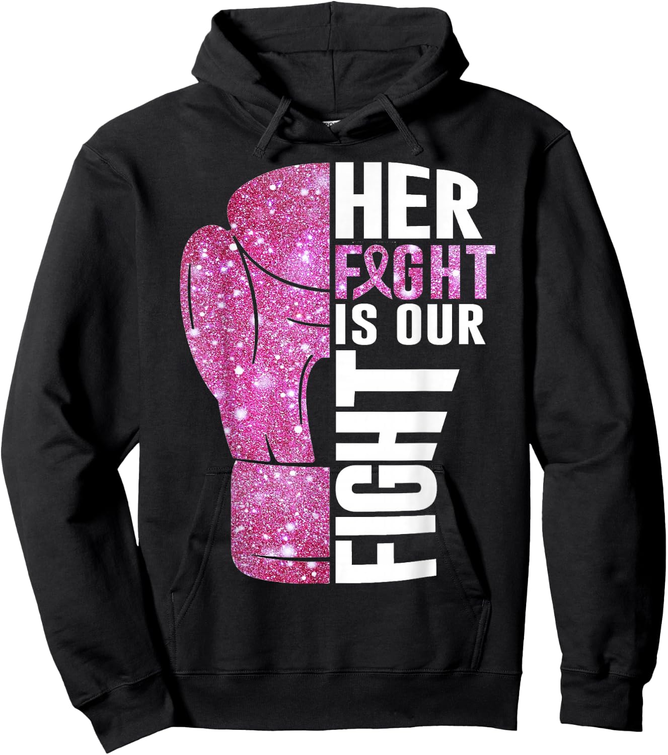 Her Fight Is Our Fight Boxing Glove Breast Cancer Awareness Hoodie - Hoodie | Black