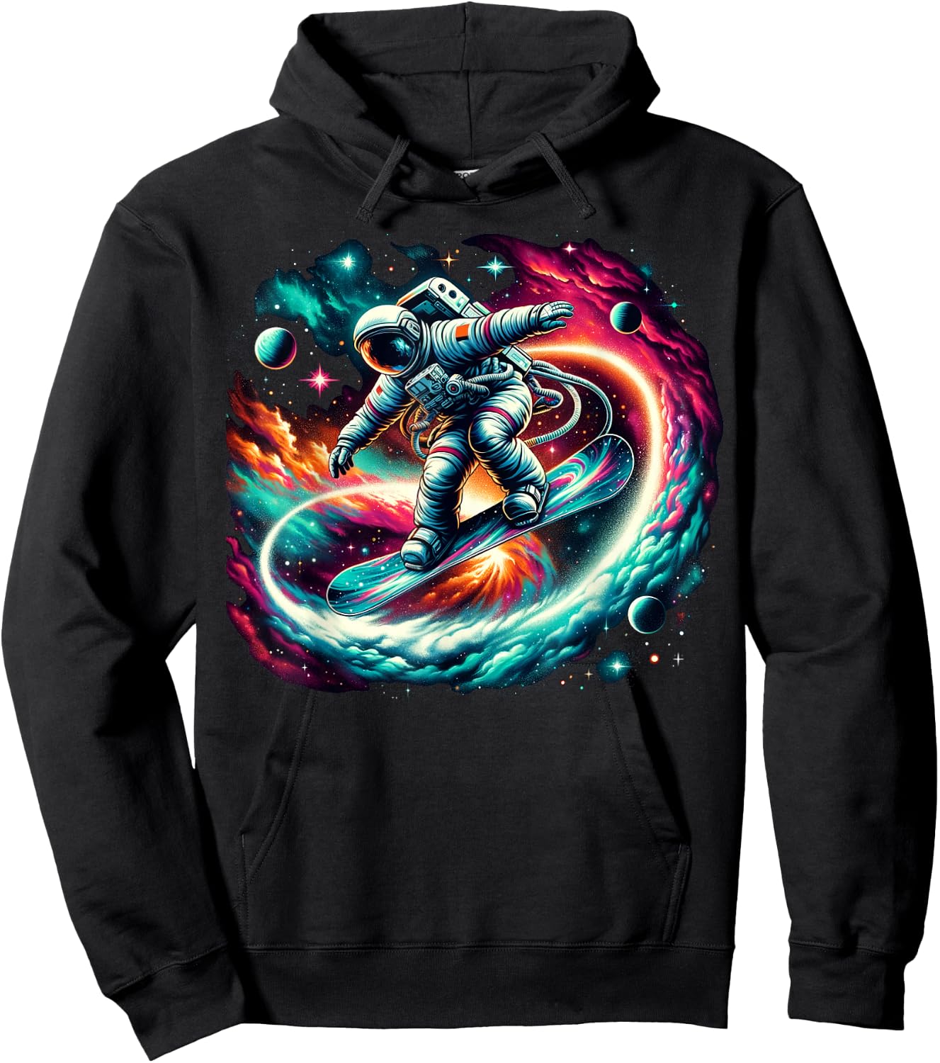 Snowboard on Snowboarder Astronaut Snowboarding Hoodie - Hoodie | Black