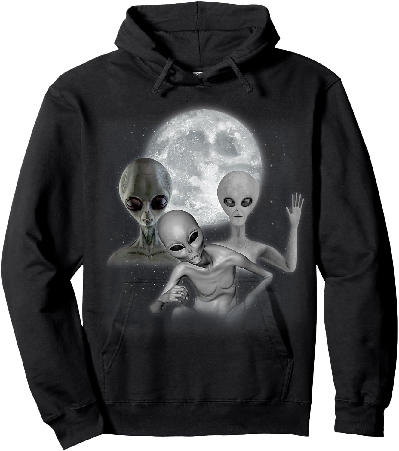 3 Aliens Howling At The Moon Funny Space Alien Lover Kids Hoodie - Hoodie | Black