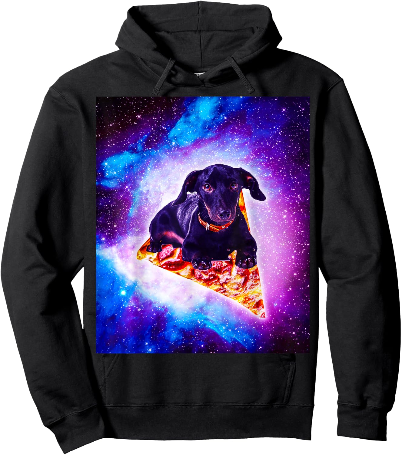 Outer Space Galaxy Dog Riding Pizza Hoodie - Hoodie | Black