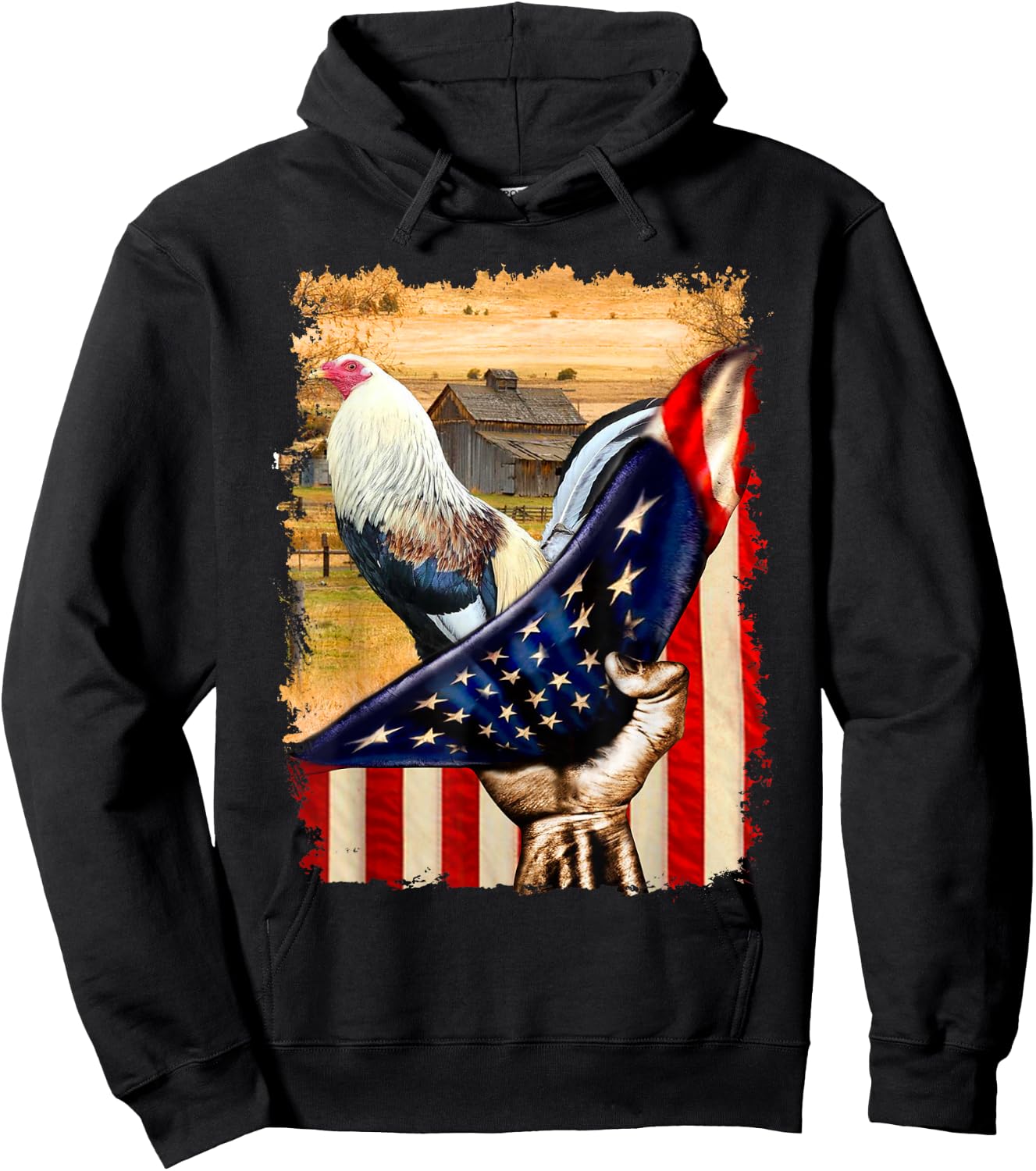 Rooster Shirt US Flag Cock Fight Hoodie - Hoodie | Black