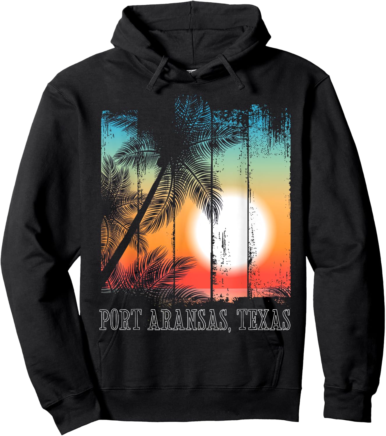 Port Aransas Texas Beach Palms Vacation Surf Sundown Hoodie - Hoodie | Black