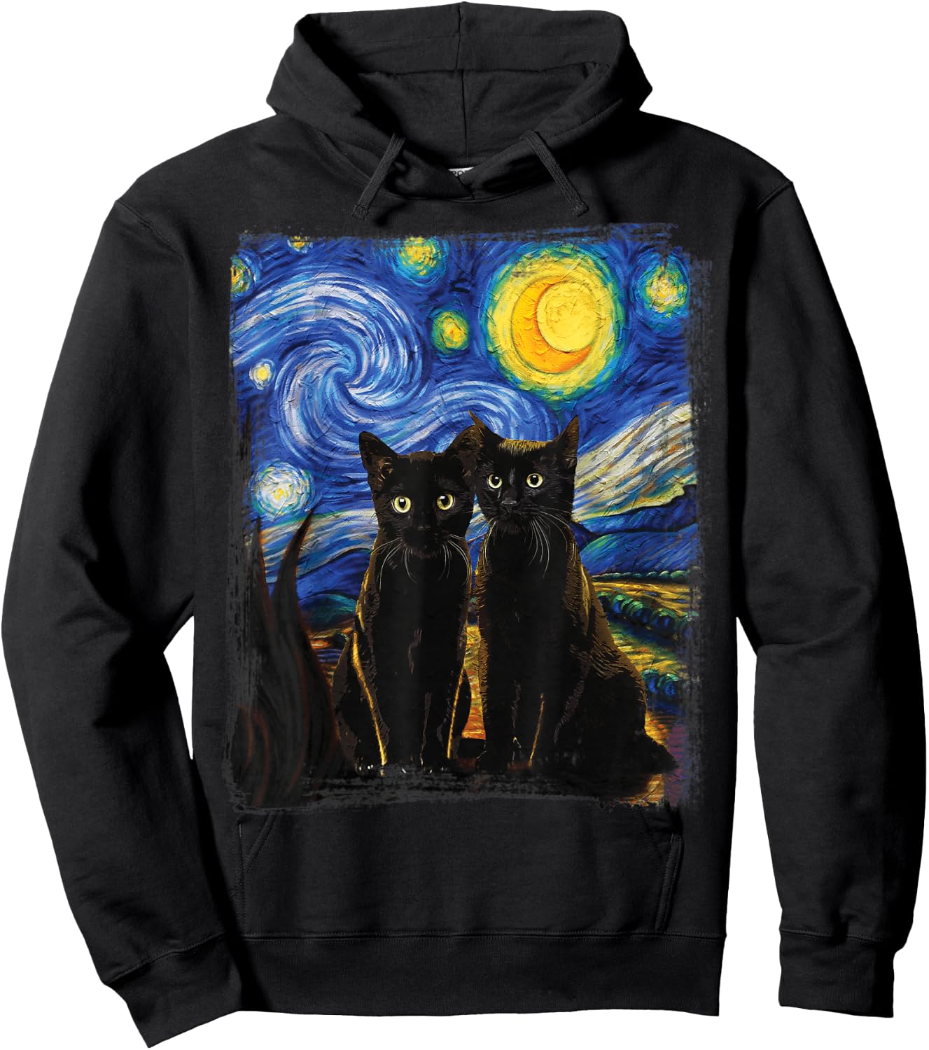 Starry Night Vincent Van Gogh Famous Painting Black Cats Hoodie - Hoodie | Black