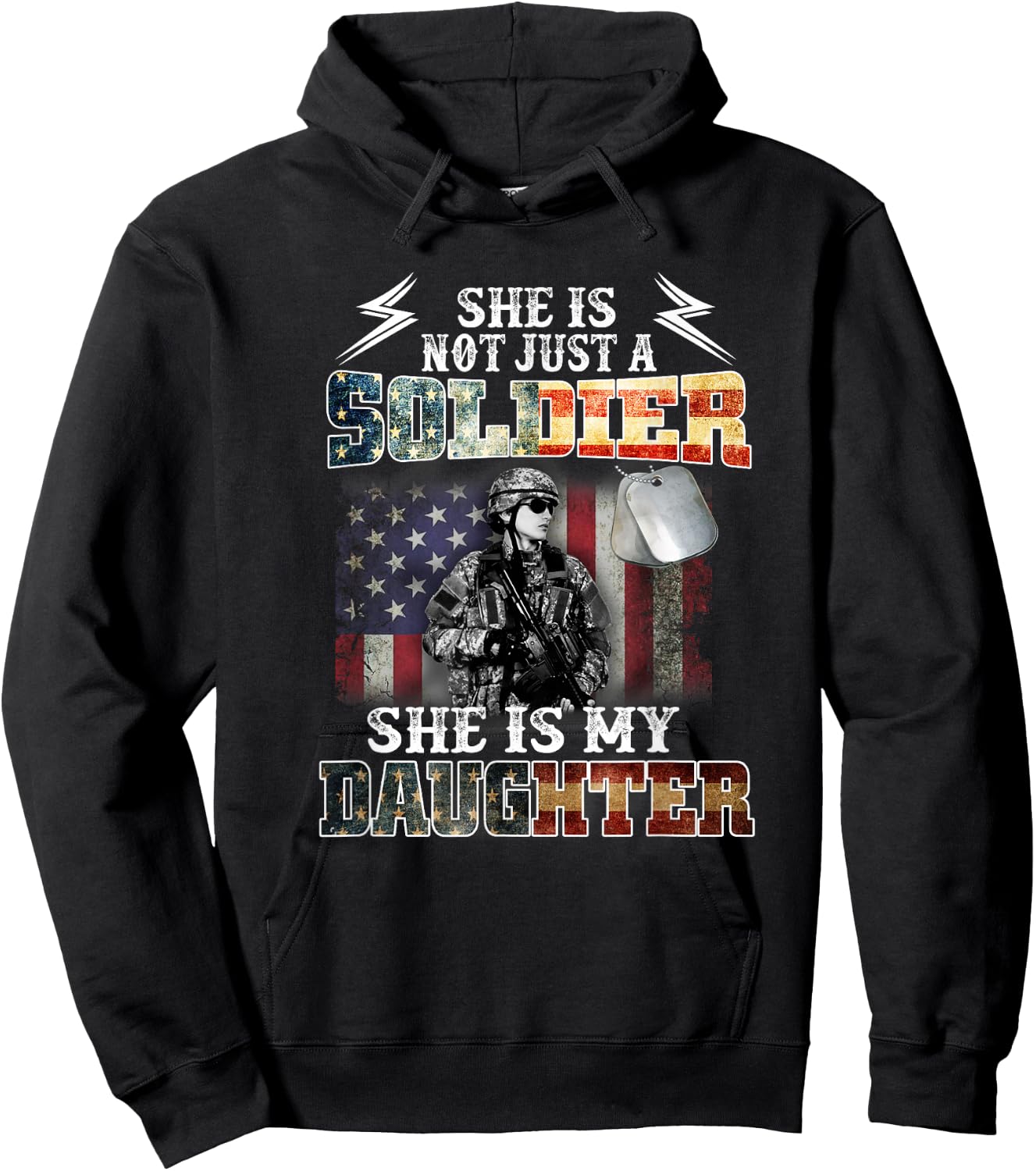 Proud Soldier Army Parents Mom Dad She Is My Daughter Flag Hoodie - Hoodie | Black