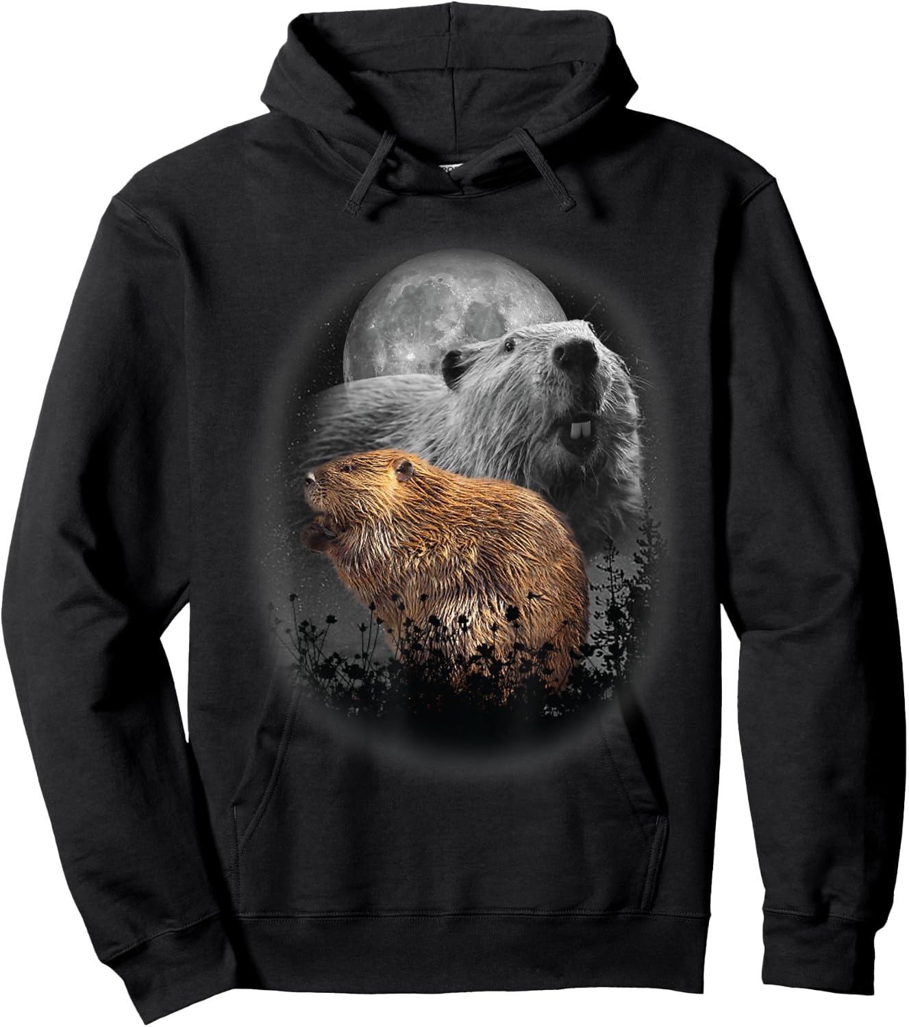 Beaver Illustration Moon Beaver Lovers Hoodie - Hoodie | Black