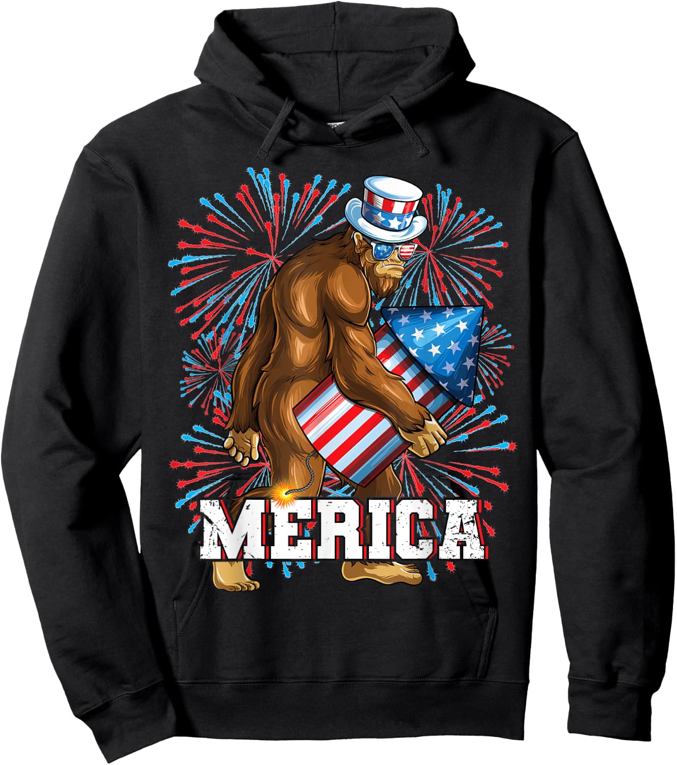 Bigfoot Fireworks 4th of July Boys Men Merica Hoodie - Hoodie | Black