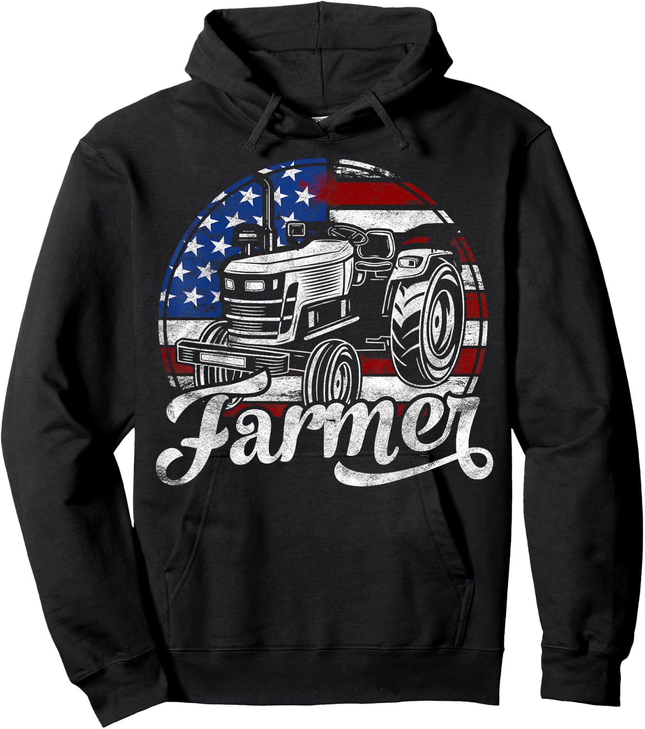 Farmer American Flag Farming Gift Tractor Usa Patriotic Women Kids Men Hoodie - Hoodie | Black