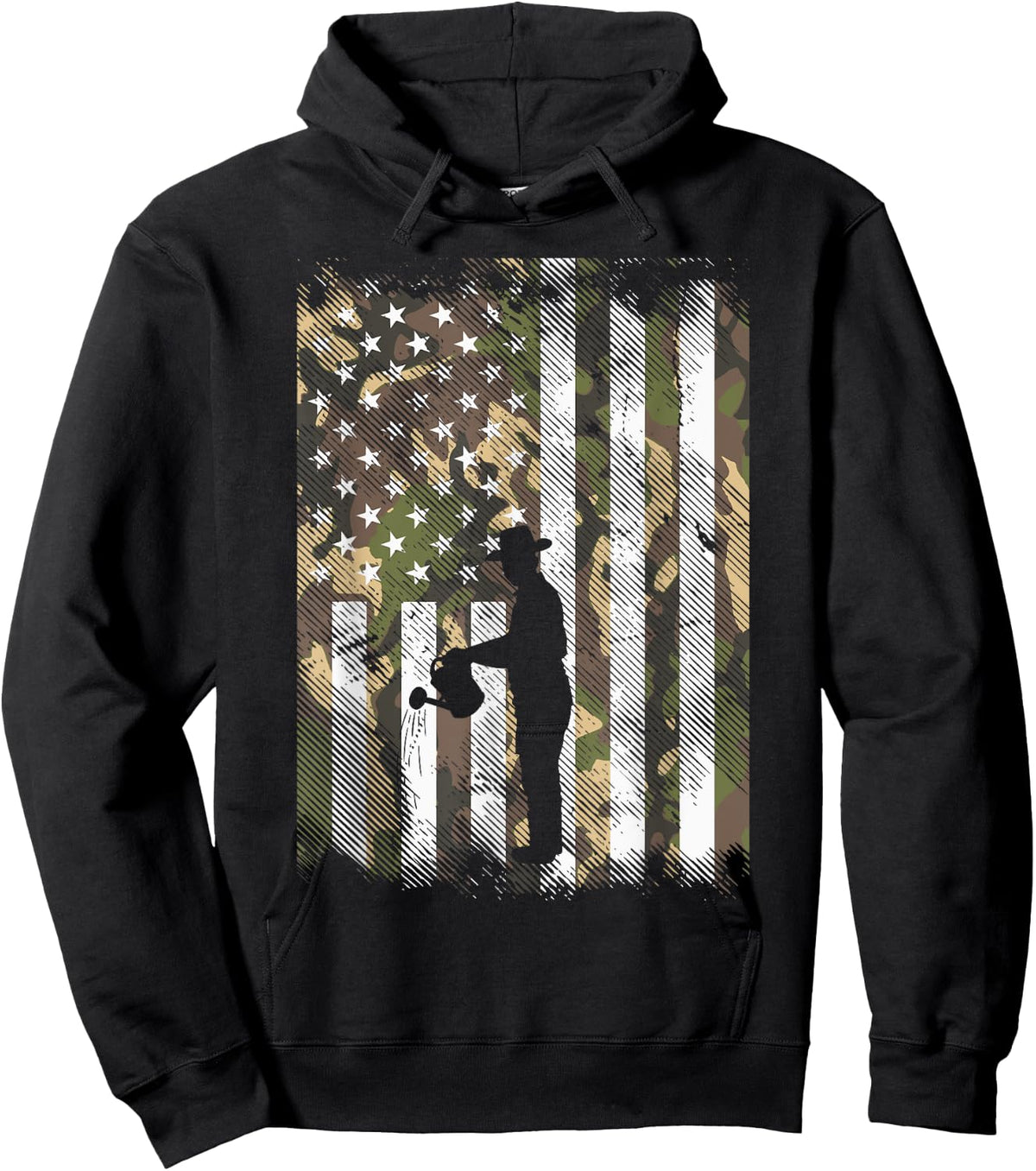 US Flag Camo Gardening Vintage Patriotic Gardener Men Women Hoodie - Hoodie | Black
