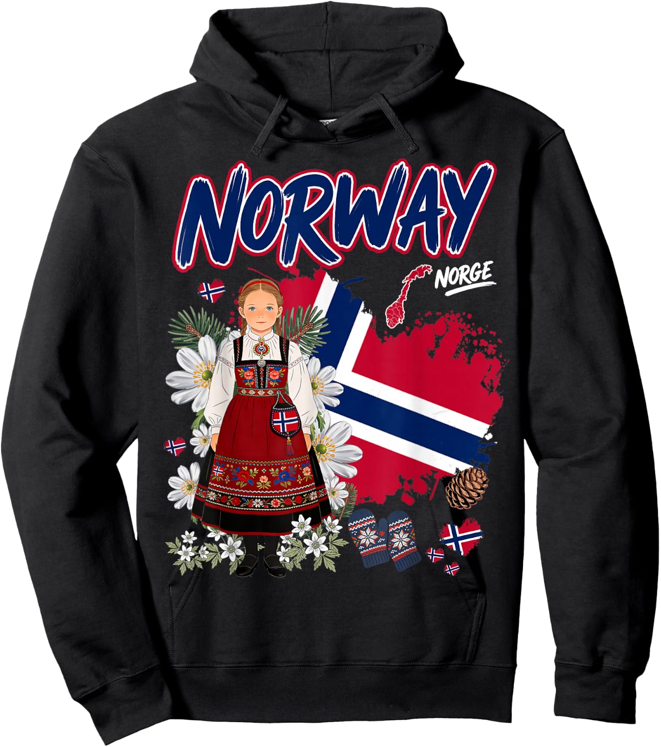 Norwegian Flag Idea for Girls Norge Norway Culture Themed Hoodie - Hoodie | Black