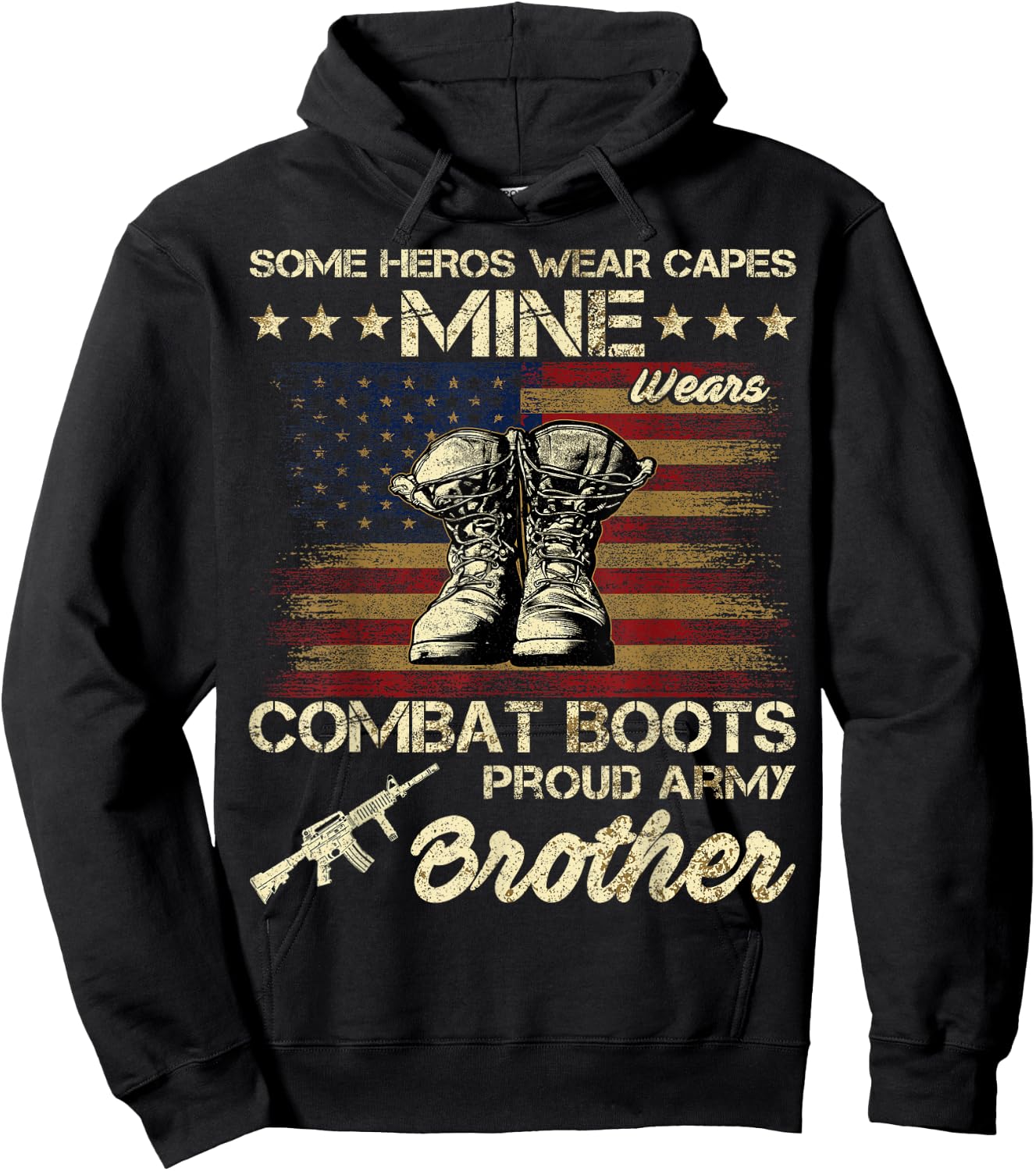 Some Heros Wear Capes Mine Wears Combat Boots Army Brother Hoodie - Hoodie | Black