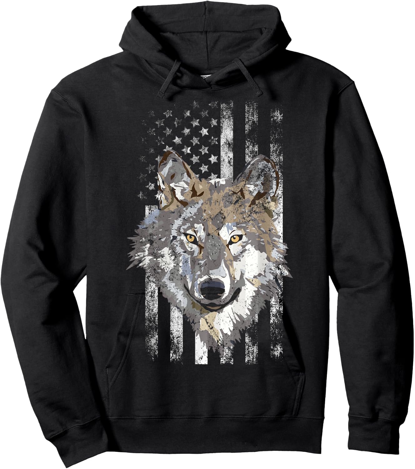 American Flag Wolf Lover American USA Grey Patriotic Wolf Hoodie - Hoodie | Black