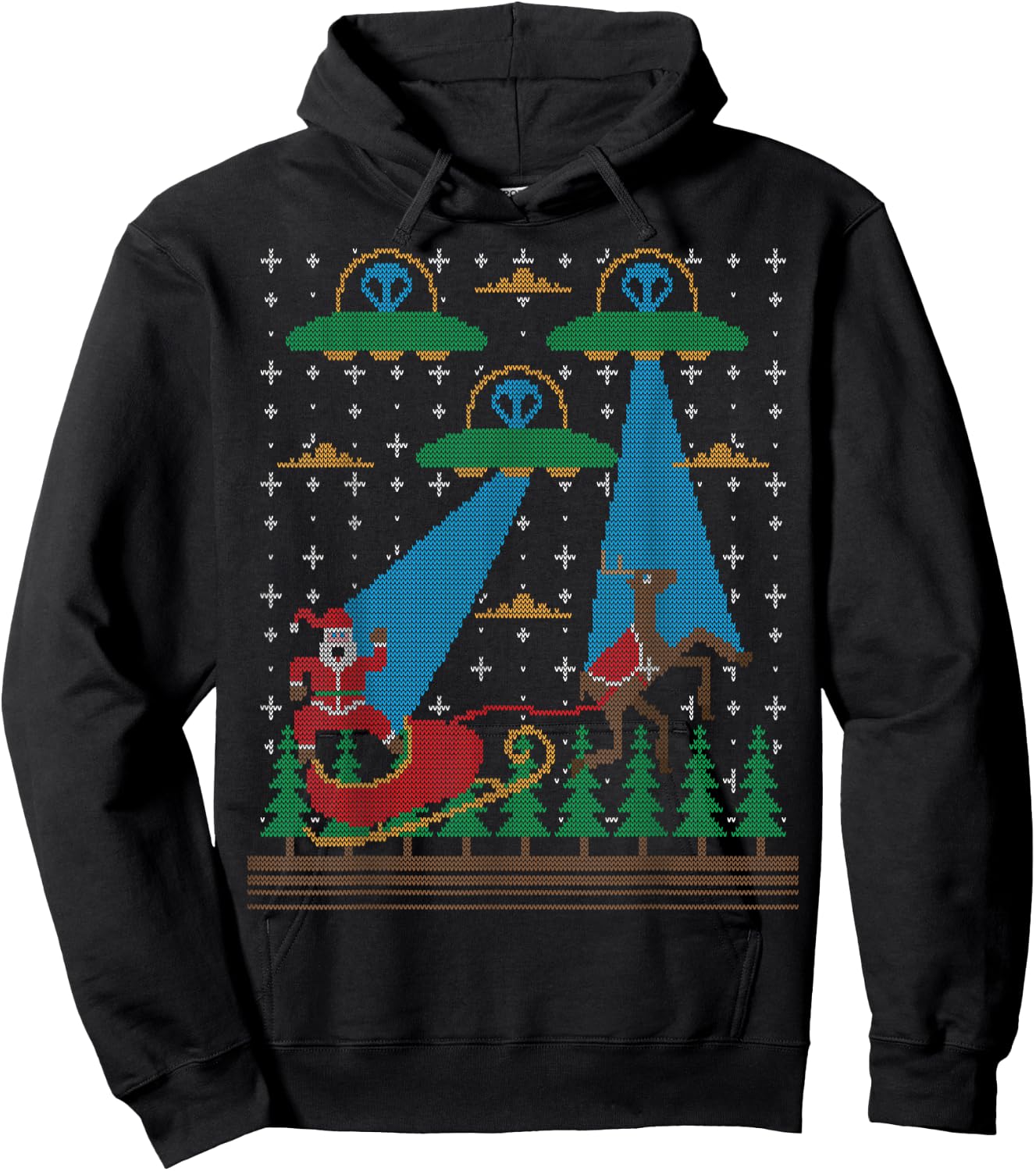 Santa Claus Alien Invasion Space UFO Ugly Christmas Sweater Hoodie - Hoodie | Black