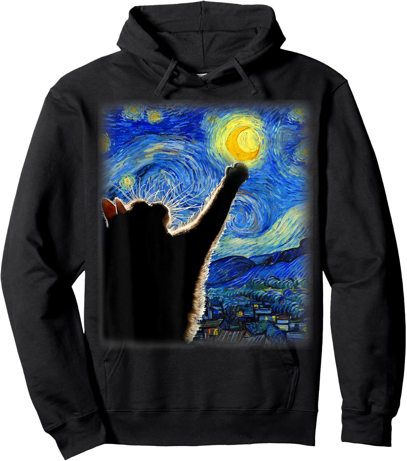 Van Gogh Starry Night Cat - Classic Fit, Cat Lover/Mom/Dad Gift, Black Hoodie - Hoodie | Black