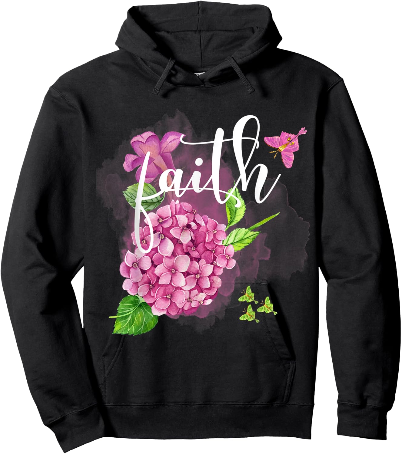 Faith Floral Pretty Hydrangea With Butterfly's Christian Hoodie - Hoodie | Black