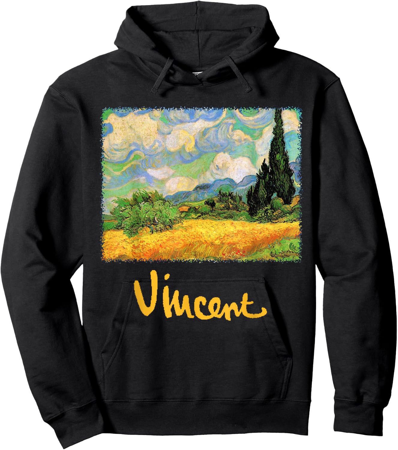 Wheat Field with Cypress Haute Galline by Vincent van Gogh Hoodie - Hoodie | Black