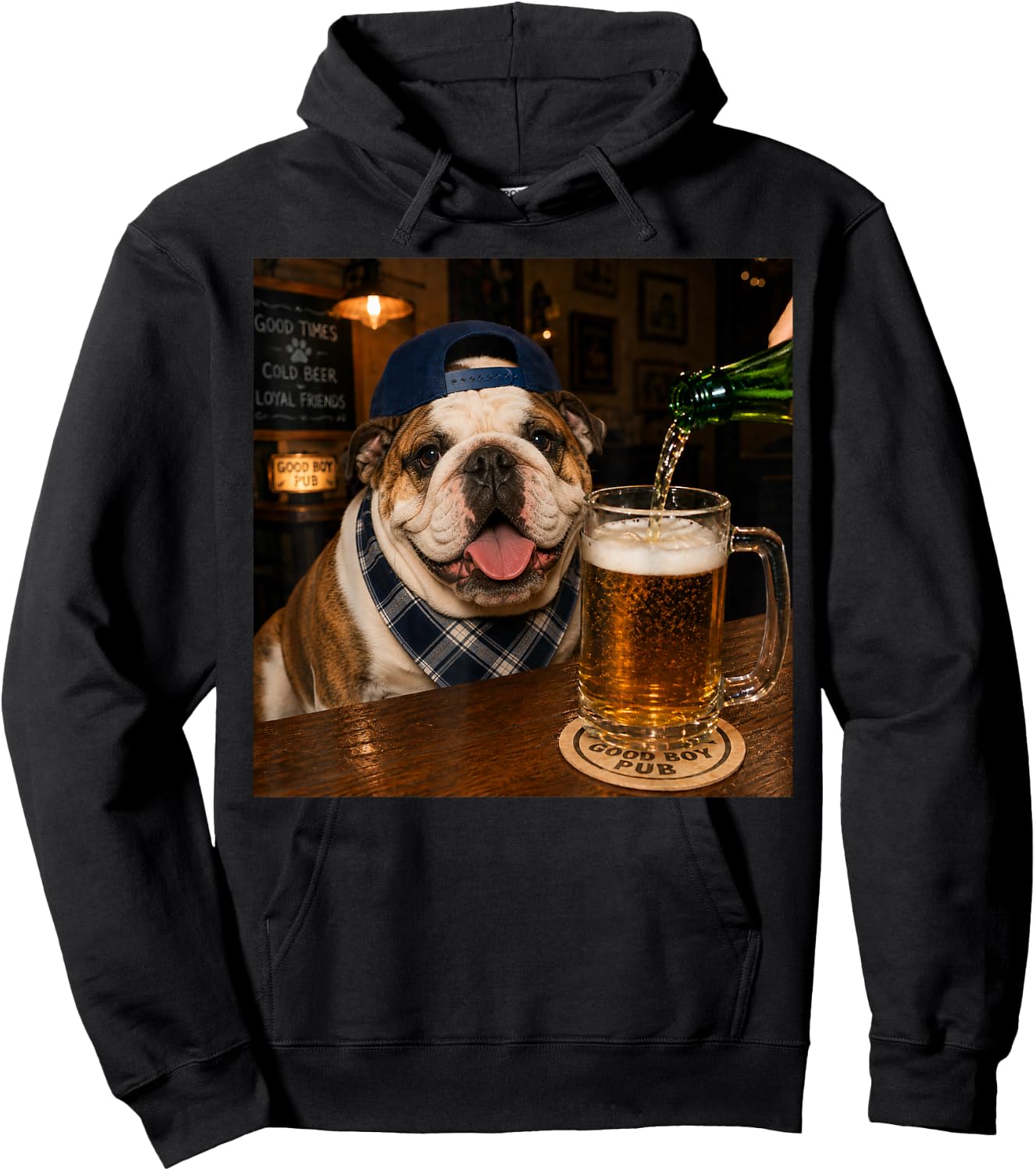 English Bulldog Drinking Beer Funny Dog Meme Hoodie - Hoodie | Black