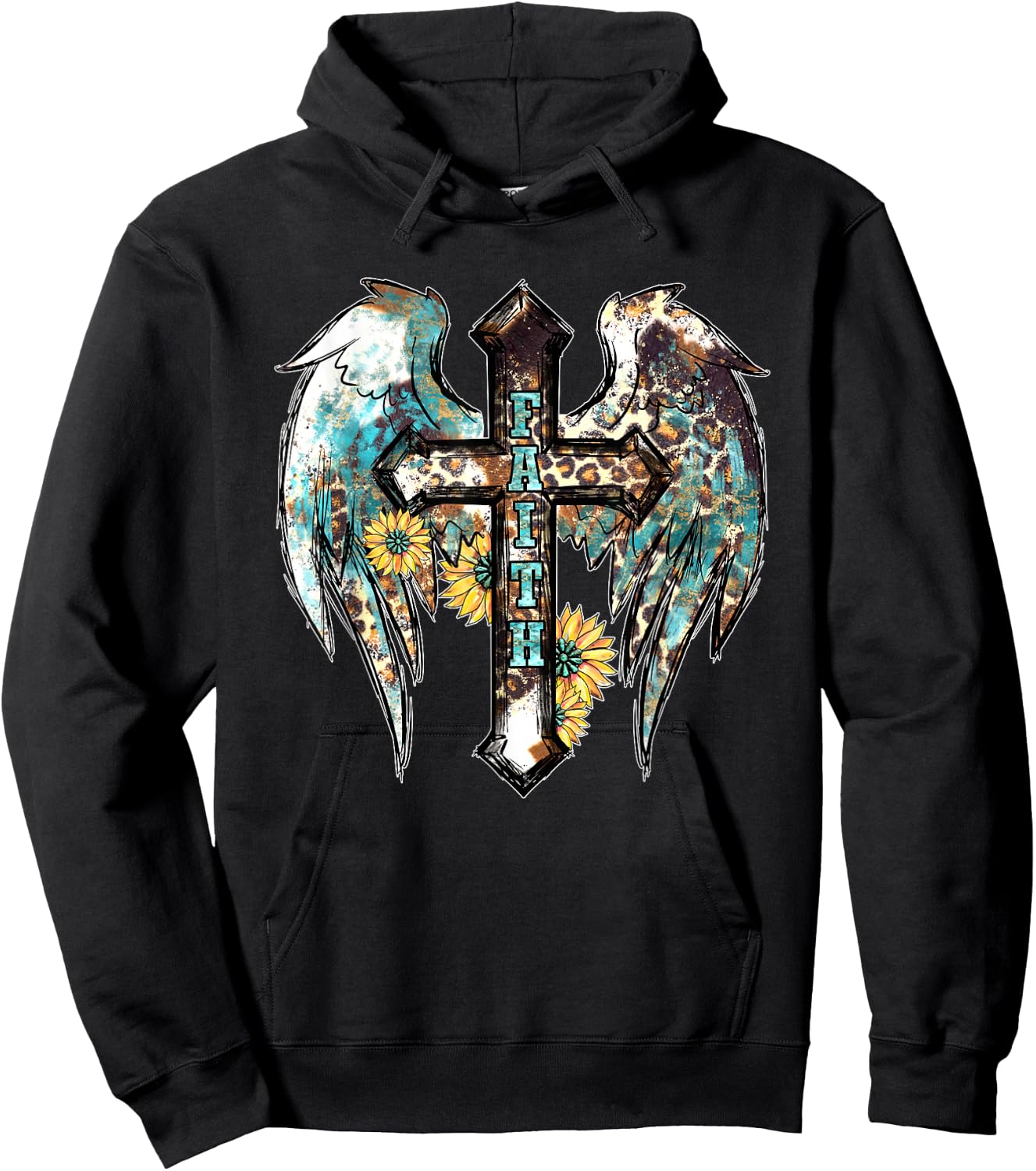 Christian Western Cross With Sunflower Decor Faith Hoodie - Hoodie | Black