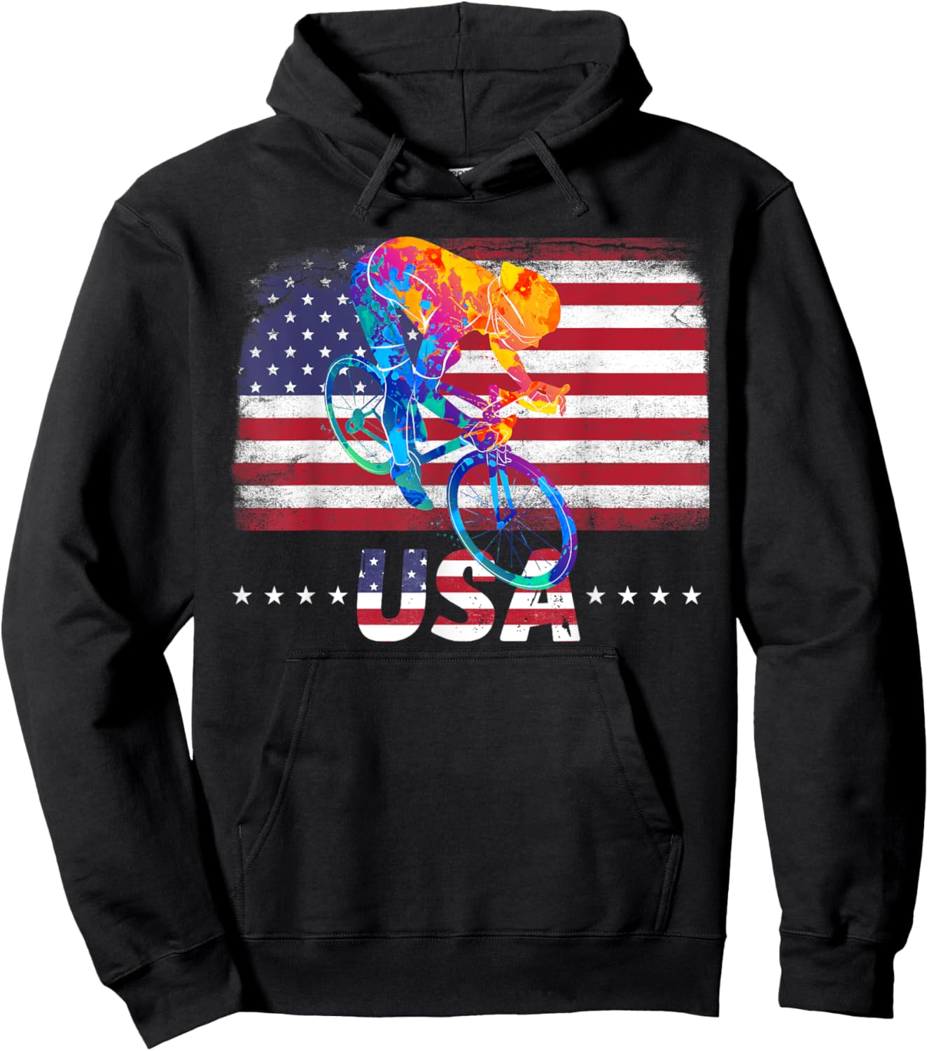 American Flag Cycling abstract colors USA Patriotic Team Hoodie - Hoodie | Black