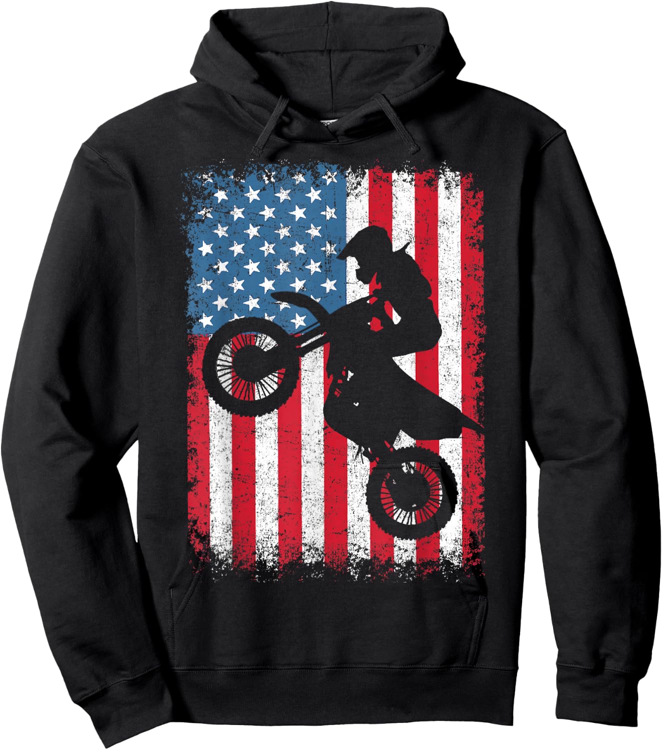 Dirt Bike Motocross Biker American Flag 4th of July Boys Men Hoodie - Hoodie | Black