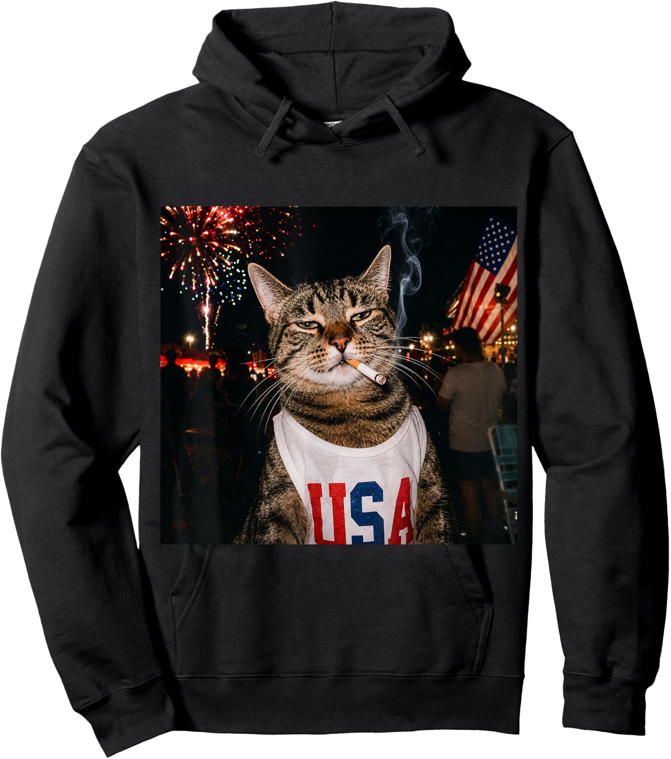 Funny Patriotic Smoking Cat Meme Vintage 4th of July 250 Hoodie - Hoodie | Black