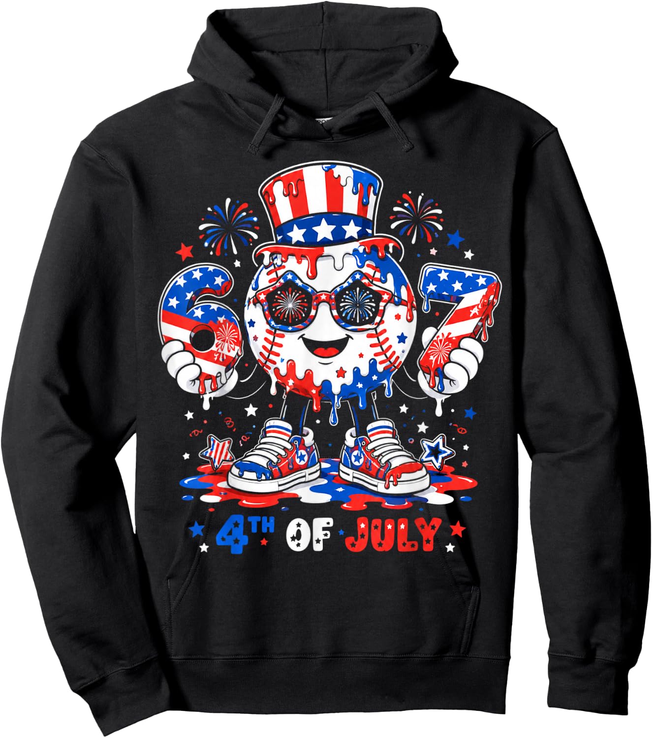67 Baseball Drip Ice Cream Boys Girls 4th of July American Hoodie - Hoodie | Black