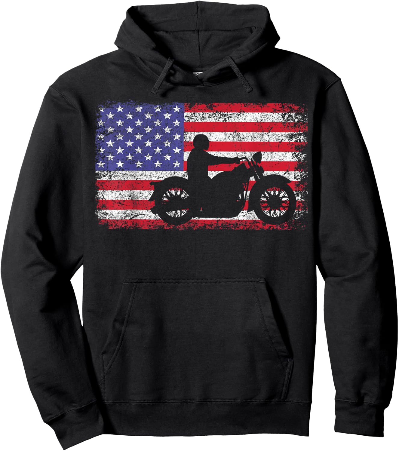 American Flag Biker Motorcycle Hoodie - Hoodie | Black