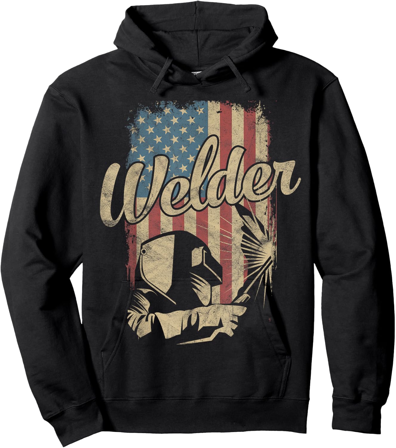 Welder American Flag Welding Gift Usa Patriotic Retro Helmet Hoodie - Hoodie | Black