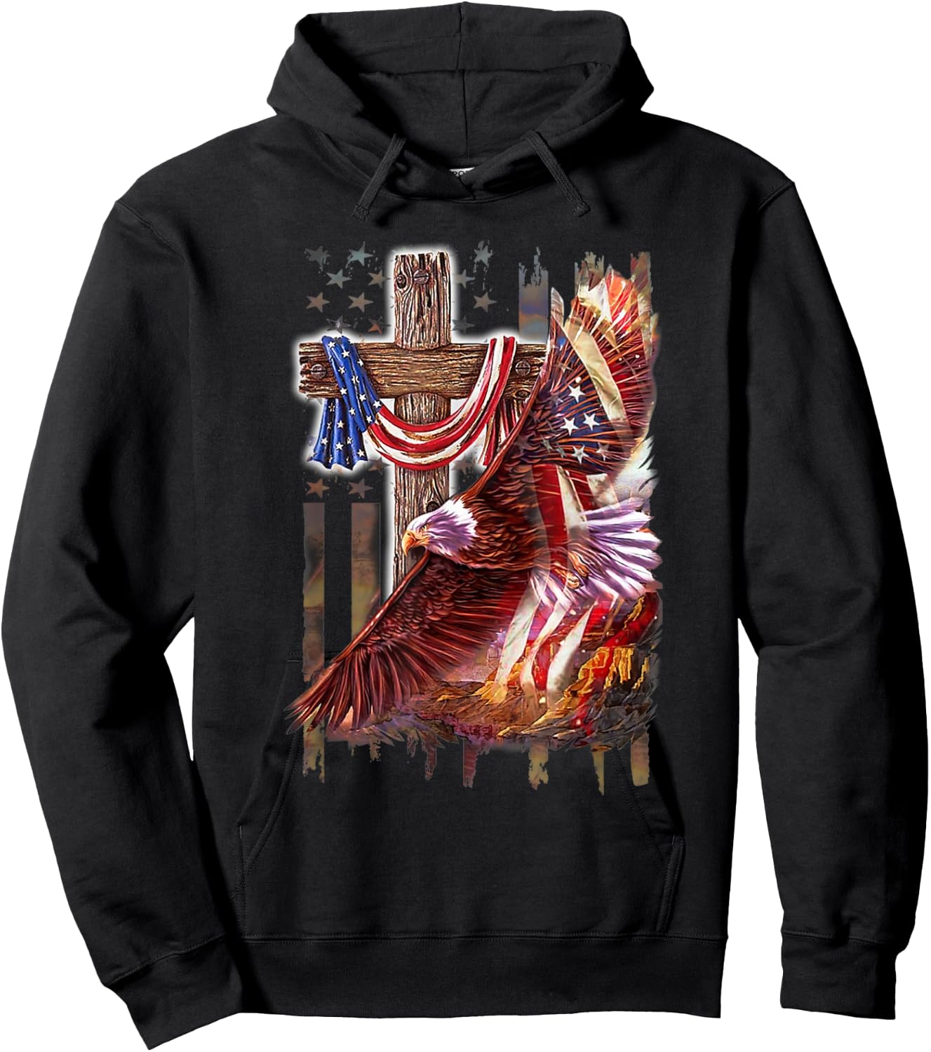 Cross Christian Jesus Eagle Flag American Hoodie - Hoodie | Black