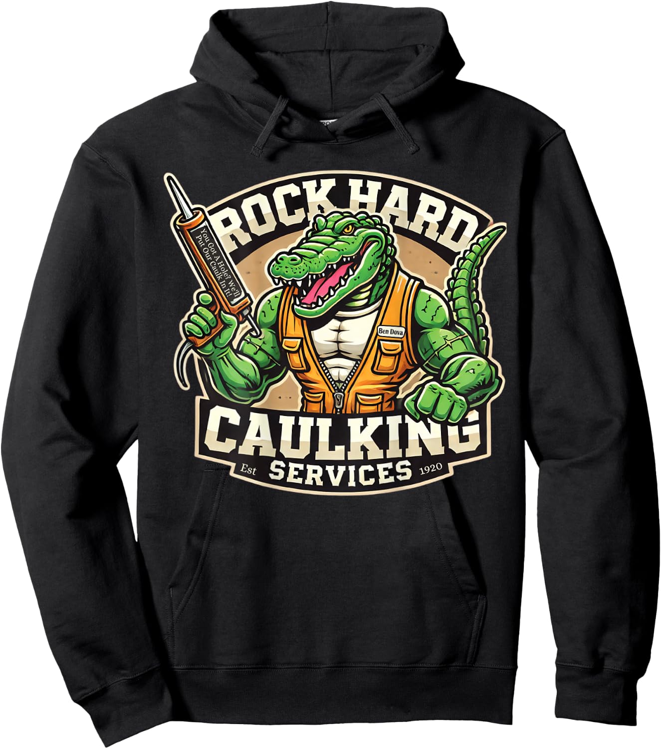 Funny Construction Adult Humor Rock Hard Caulking Services Hoodie - Hoodie | Black