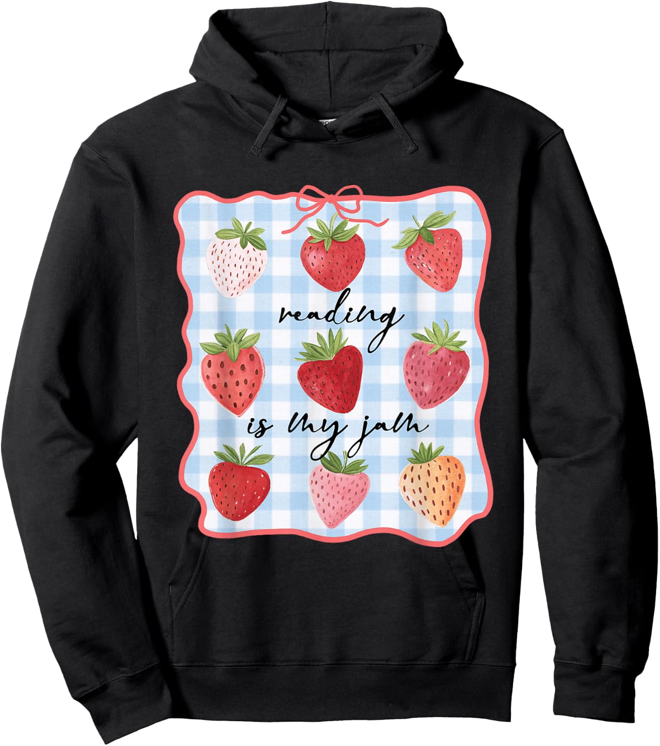 Reading is My Jam Preppy Stawberry Bookworm Book Lover Nerd Hoodie - Hoodie | Black