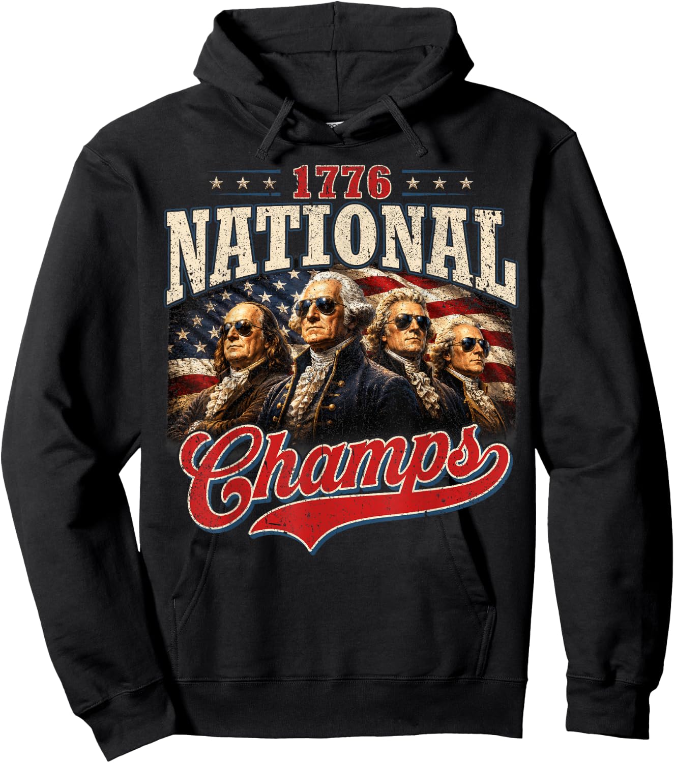 1776 National Champs Patriotic American Flag 4th of July Hoodie - Hoodie | Black