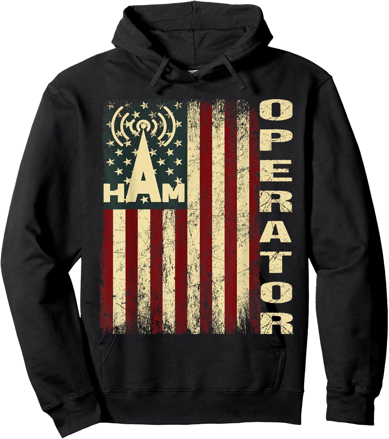 Patriotic USA Flag Ham Radio Amateur Radio Operator Hoodie - Hoodie | Black