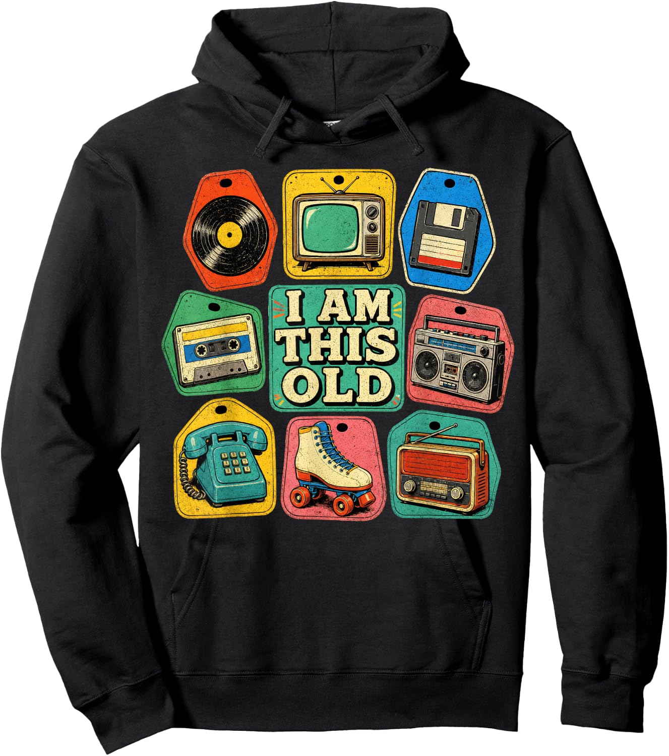 I Am This Old Retro Technology Icons Vintage Media Memories Hoodie - Hoodie | Black