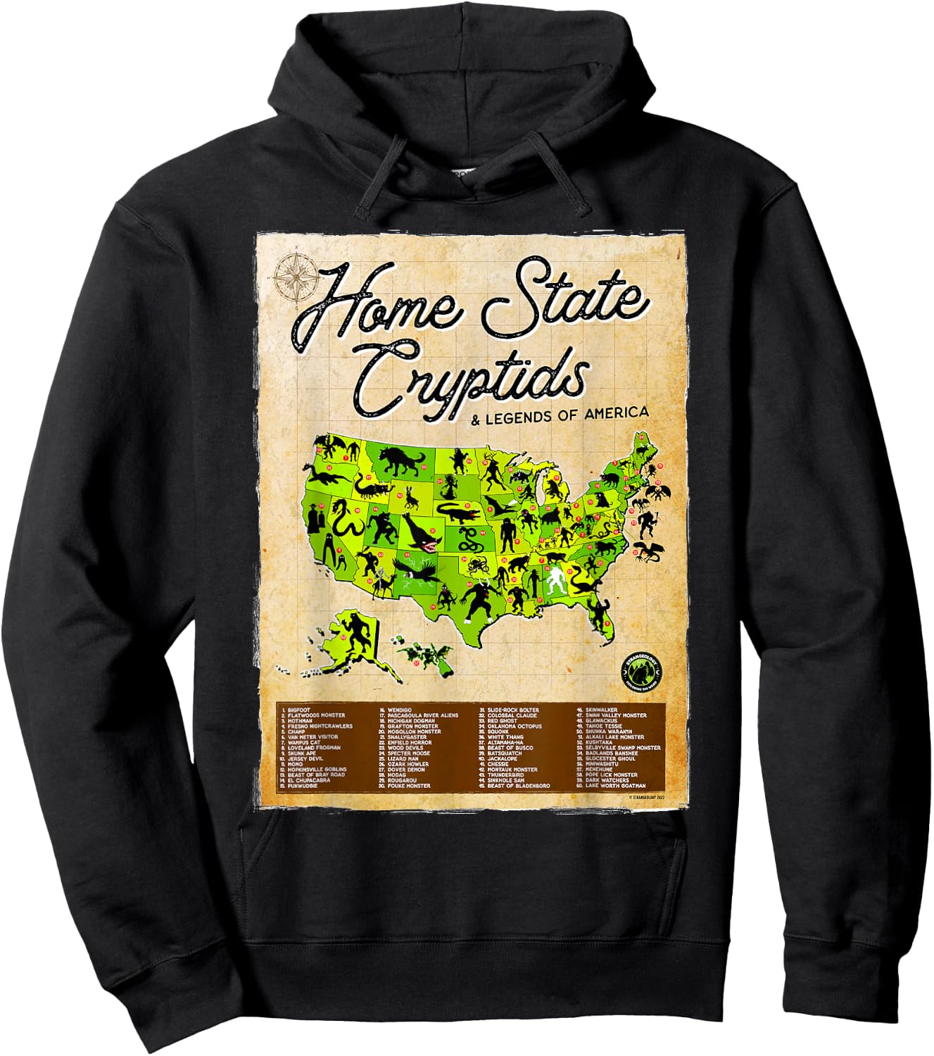 Home State Cryptids & Legends of America Cryptozoology Map Hoodie - Hoodie | Black