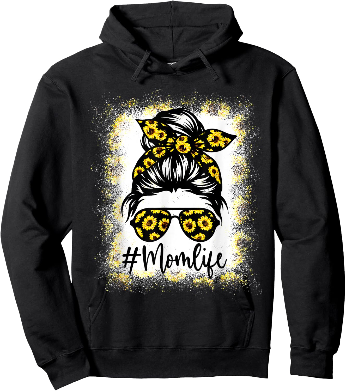 MomLife Messy Hair Bun Sunflower Mother's Day Funny Hoodie - Hoodie | Black