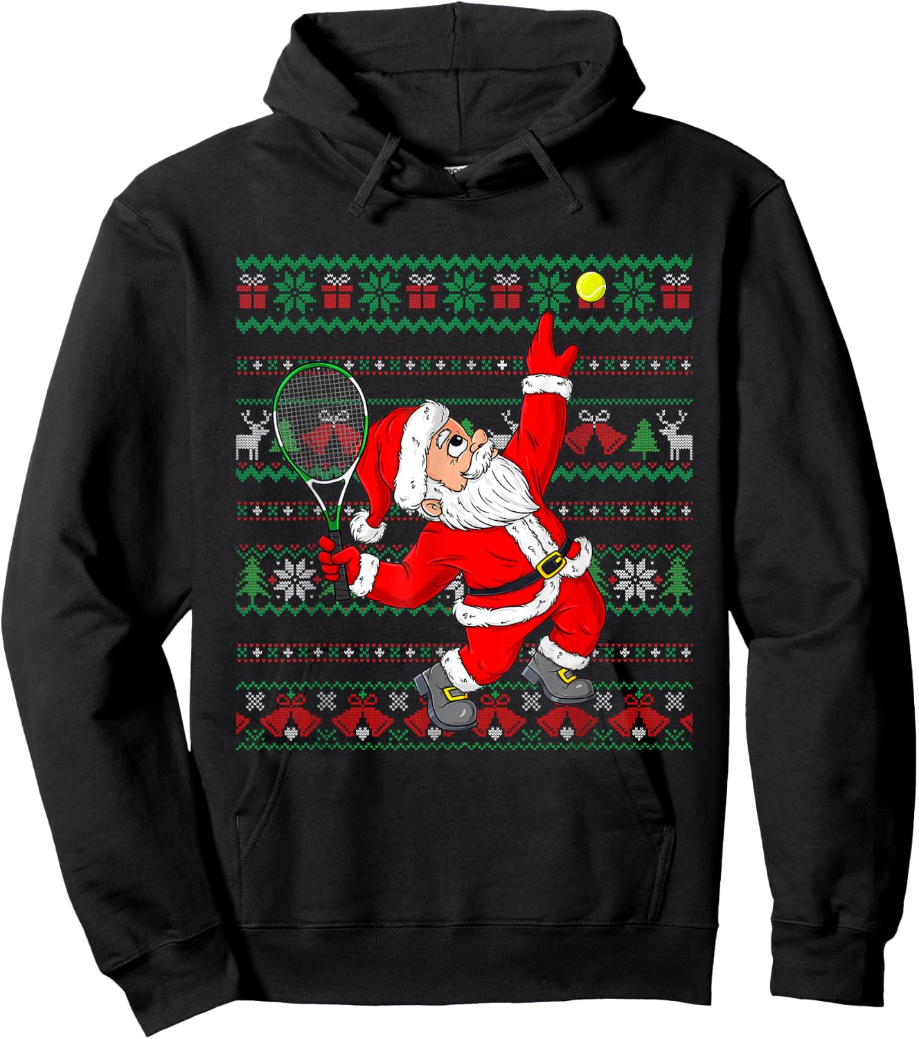 Christmas Santa Claus Tennis Funny Sport Lover Ugly Xmas Hoodie - Hoodie | Black