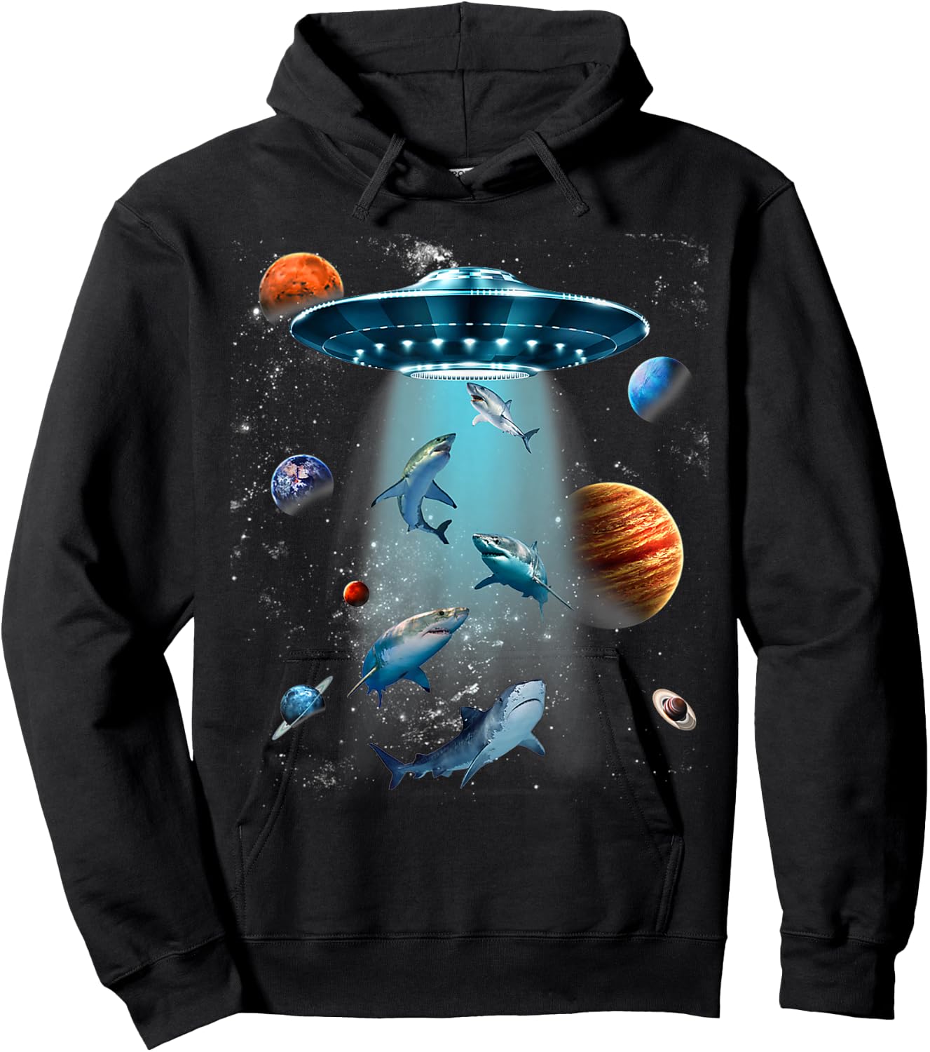 Galaxy Fish Shark Space UFO Alien Stars Sea Ocean Sharks Hoodie - Hoodie | Black