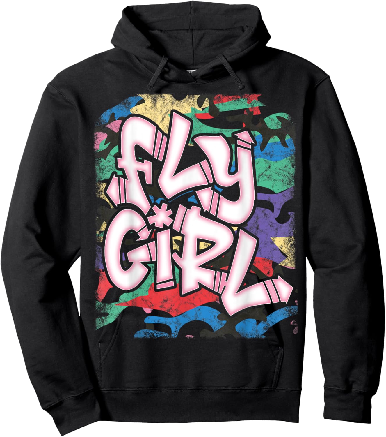 Fly Girl 80s 90s Old School Camo B-Girl Hip Hop Hoodie - Hoodie | Black