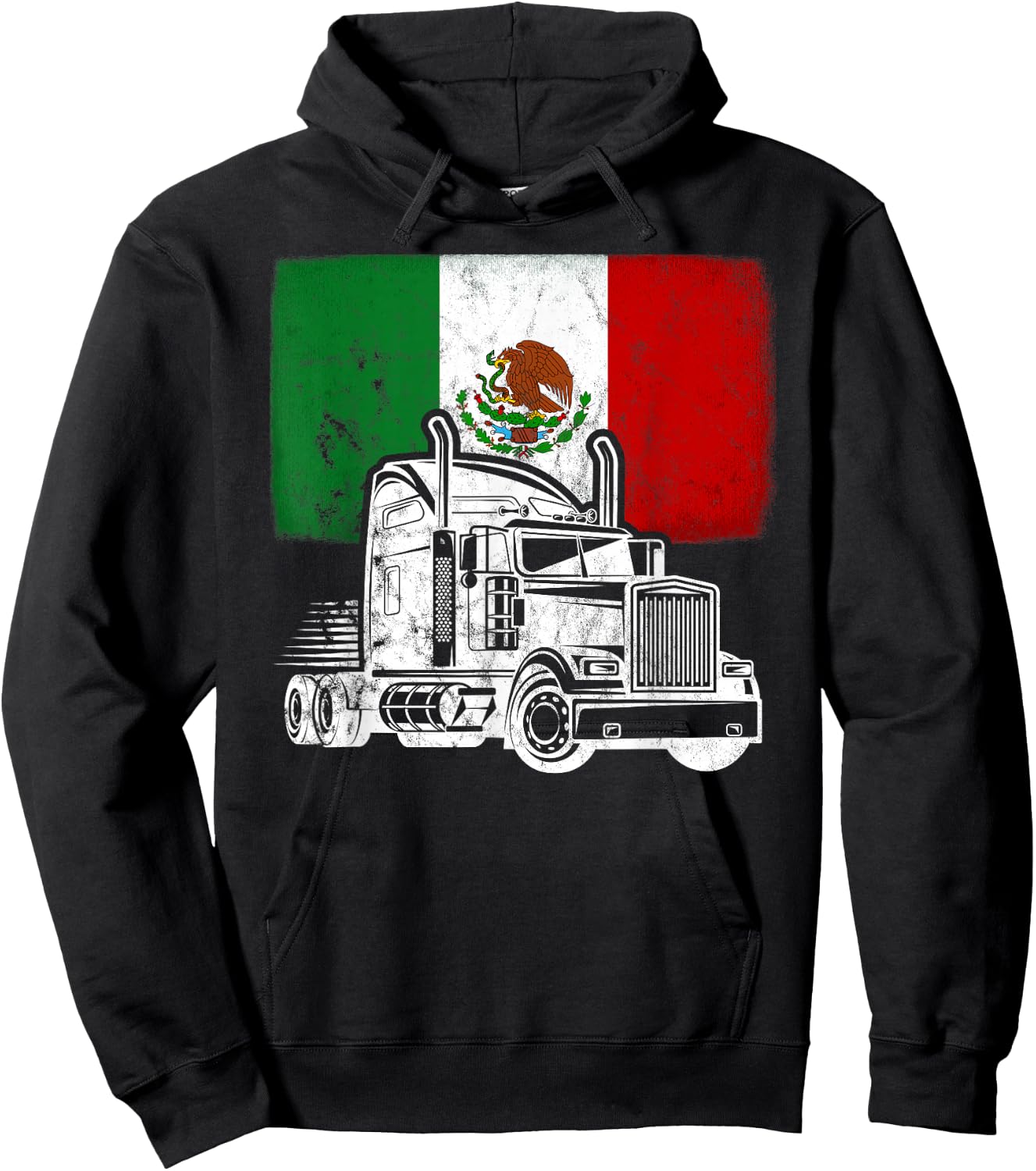 Mexican Flag Theme Truck Design for a Mexican Trucker Hoodie - Hoodie | Black